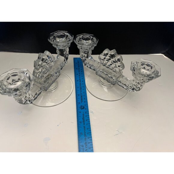 Fostoria American Embossed Crystal Double Candle Holders Set of 2 No Flaws - Picture 6 of 10